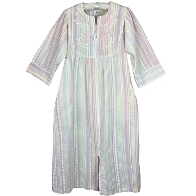Miss Elaine Housedress Women's Small Striped Embroidery Lightweight Vintage - Image 1 of 4