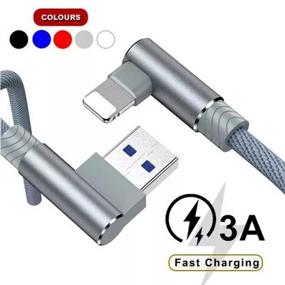 90° Right-Angle Fast Charging USB Data Sync Game Cable For iPhone Samsung 1/2/3m - Image 1 of 4