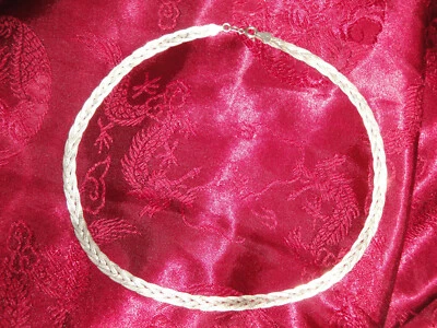 Collier collana vintage Argento 925 massiccio italiano treccia piatta liscia 6mm - Immagine 1 di 4