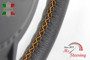 FOR MITSUBISHI L200 BLACK LEATHER STEERING WHEEL COVER, ORANGE 2 STIT - Imagen 1 de 11