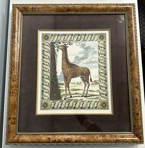 Giraffe Engraving Print Framed Matted Approx: 21.25x23.4 inches Burlwood /Gold - Picture 1 of 12
