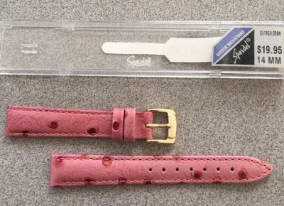 Correa de reloj Speidel de 14 mm de cuero de grano de avestruz rosa para damas Foto 1 de 2
