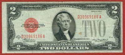 1928-D LTN RED SEAL $2 D-A BLOCK FR#1505 VF - Image 1 of 2