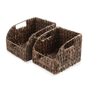 2pk Hyacinth Pantry Baskets, Wicker Kitchen Storage Bins for Shelves, Espresso - Picture 1 of 1