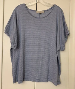 LOFT Women's Short Sleeve Knit Casual T Shirt Top Blue & White Stripe Size XL - Picture 1 of 8