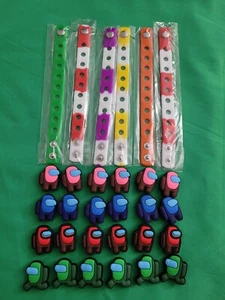 Kids A Silicone Charm Bracelet w/4 Charms Gamer Imposter Fun Gift Party Set of 6 - Imagen 1 de 3