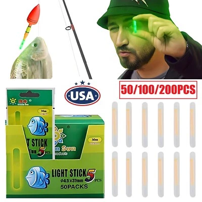 200× Fluorescent Fishing Float Glowing Sticks Green Lights Night Clip On Dark US - Image 1 of 4