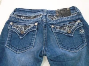 MISS ME Denim Women's Bling Crystals Rhinestones Low Rise Boot Jeans 26 - Picture 1 of 10