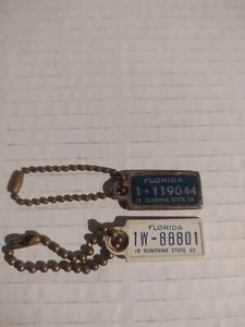 Vintage 1956 & 1962 Disabled Veteran's Mini License Plate Keychains - Picture 1 of 4