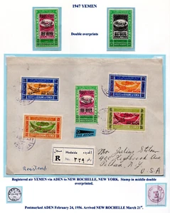 YEMEN 1956 REGISTERED HODAIDA AIR MAIL COVER FRANKED & OVERPRINTED AIR MAIL - Picture 1 of 3