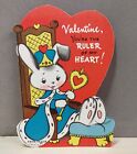 Vintage Die Cut Valentines Day Card 1950s Bunny King Ruler Of My Heart Used