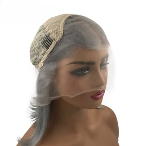 Parrucca capelli umani bob corti grigio argento 13x4 parrucca frontale pizzo trasparente - Foto 1 di 8