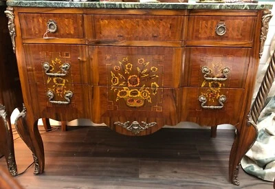 PAR de Cómoda/Secretario/Vestido Antiguo Francés Luis XV Mármol HALLAZGO RARO Foto 1 de 4
