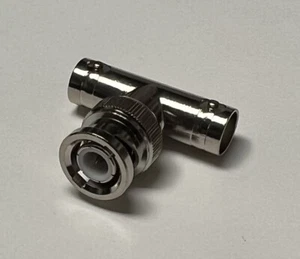 BNC Male plug to 2x BNC Female splitter Adapter RF Splitter T Style USA shipping - Zdjęcie 1 z 3