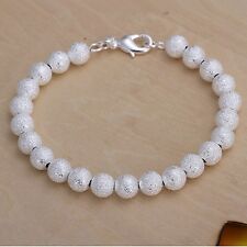 Fashion 925Sterling Solid Silver Jewelry 8MM Frosted Beads Bracelet Women H145