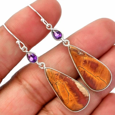 Pendientes de plata de ley 925 con jaspe y amatista Noreena natural E-1002 Foto 1 de 4