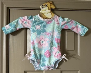 EUC! Ruffle Butts Floral Long Sleeve Bathing Suit Snap and Zipper Closure 6-12M - Picture 1 of 7