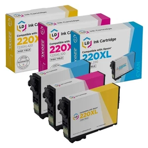LD 3PK Replacement for Epson 220XL 220 XL Cyan Magenta Yellow HY Ink Cartridges - Picture 1 of 9