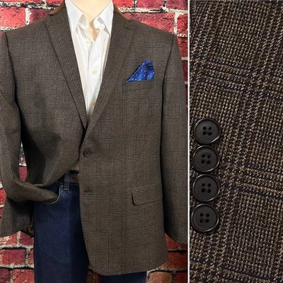 VAN HEUSEN BLAZER MENS SIZE 48 BROWN GLEN CHECK PLAID SPORT COAT JACKET - Image 1 of 4