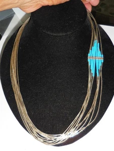 VINTAGE NATIVE NAVAJO STERLINGSILBER HALSKETTE TÜRKIS MUTI STRANG DESIGN - Bild 1 von 6