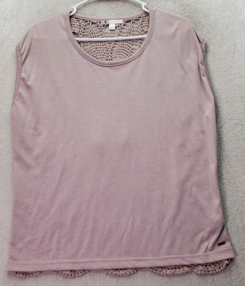 Volcom Blouse Top Women's Small Mauve Crochet Lace Back Sleeveless Round Neck - Image 1 of 4