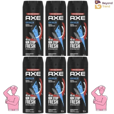 AXE Desodorante Spray para Hombres Adrenalina 48 Horas Fresco Diario Cuerpo 150 ml - Paquete de 6 Foto 1 de 4