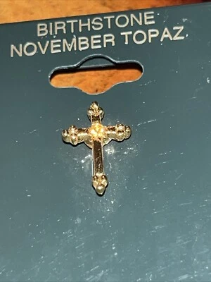 November 黄色黄玉诞生石十字翻领胸针领带胸针小号金色 — 第 1/3 张图片