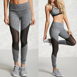 Women Sports Mesh Trouser Gym Workout Fitness Yoga Pants Legging Activewear Gray - Picture 1 of 6