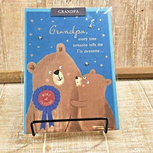 Paper Thread Father's Day Greeting Card Grandpa Gold Blue Bears Medal Stars - Picture 1 of 8