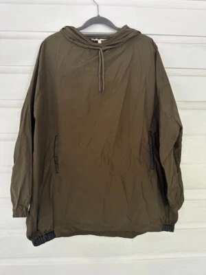 Maje women's forest green & black, long windbreaker with hood and front pocket - Image 1 of 4