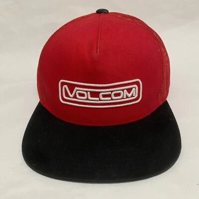 Volcom Raised Logo Mesh Trucker Hat Cap Snapback Baseball Red Black OSFM - Image 1 of 4