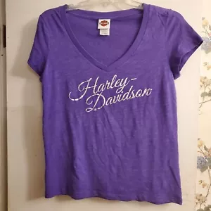 Harley Davidson Women's XL T-shirt Purple V-neck Double Sided Portsmouth VA - Picture 1 of 4