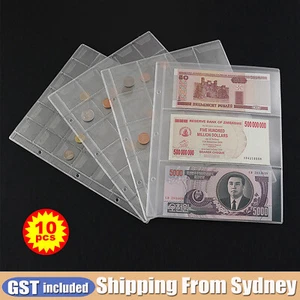 10x Paper Money Banknote Holders Album 3 Pockets Pages Sleeves Storage Note AUS - Picture 1 of 11
