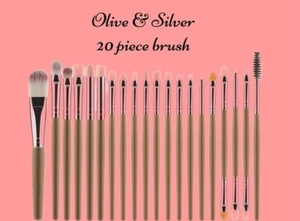 20 Pieces Olive & Silver Makeup Brushes Set gem Eyeshadow Eyebrow Makeup Brushes - Picture 1 of 1