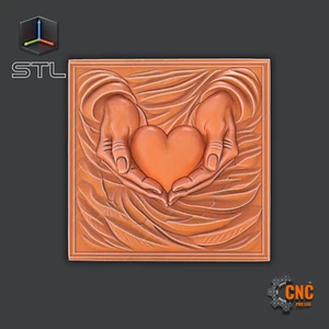 Guardian Hands with Heart Wall Relief STL Files For CNC Router 3D Printer Laser - Picture 1 of 7