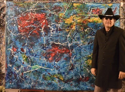 Pintura profissional estilo Pollock/Richter 81” X 62” (6 pés 9 polegadas) abstrata moderna - Imagem 1 de 4