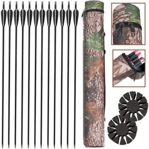 12pcs Fiberglass Carbon Arrows Set Broadheads Hunting Recurve Bow Quiver Target - Picture 1 of 21