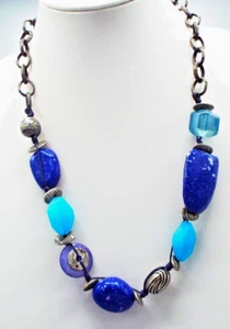 Chico's Boho Faux Lapis Resin Turquoise Antiqued Chain Necklace 27.5" - Picture 1 of 5