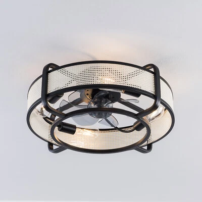 Enclosed Farmhouse Industrial Flush Mount Ceiling Fan for Kitchen Bedroom - Image 1 of 4