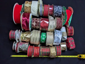 Massive Lot Vintage - Now Holiday Christmas Ribbon Wired Velvet Glitter 30 Rolls - Picture 1 of 10