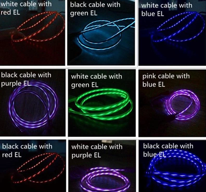 32" EL-FLOW LIGHT LED SMART CHARGER USB cable FOR iPhone 8 7 6 plus 5s micro B C - Image 1 of 4