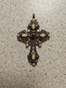 DESIGNER SIGNED BELLA ROSA  LARGE CROSS PENDANT WITH MULTI STONE. CLEAN - Picture 1 of 5