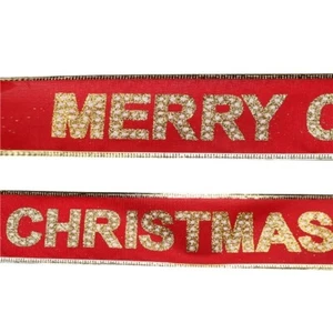 2.5" Wired Merry Christmas Wired ribbon red and gold glitter ribbon 5 Yards - Picture 1 of 2