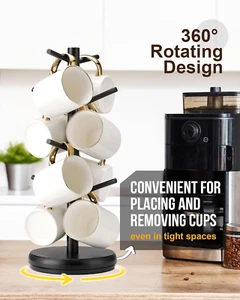 Coffee Mug Tree, 360° Rotated Mug Holder with 8 Hooks, Wooden Coffee Cup Hold... - Picture 1 of 1