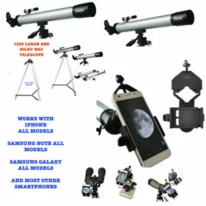 HD REFRACTOR LUNAR TELESCOPE 60X-120X + ADAPTER FOR APPLE IPHONE SAMSUNG GALAXY - Picture 1 of 7