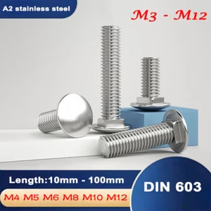 M4 M5 M6 - M12 Carriage Cup Square Neck Bolts Screws A2 Stainless Steel DIN 603 - Picture 1 of 12
