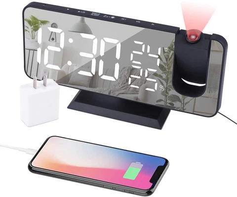 EVILTO Projection Alarm Clock for Bedroom Ceiling Digital Alarm Clock Radio with Cover