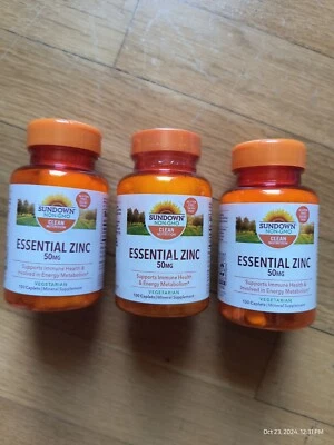 3X Sundown Naturals Zinc 50mg Non GMO 100 Vegetarian Caplets Each Sealed 2025+ - Image 1 of 4