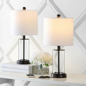 JONATHAN Y 21" Modern Contemporary USB Charging LED Table Lamp Bronze Set of 2