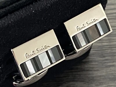 Paul Smith Mutter Der Perle & Onyx Streifen Manschettenknöpfe BNIB - Bild 1 von 4